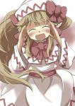  :d alternate_hair_length alternate_hairstyle blonde_hair capelet closed_eyes eyes_closed gaoo_(frpjx283) hands_up hat hat_ribbon highres lily_white long_hair open_mouth ribbon smile solo touhou 