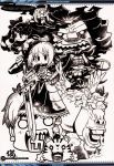  :&lt; ahoge armor armored_dress berserker bow breastplate caliburn chain chains chibi dagger fate/stay_night fate_(series) fujimura_taiga gauntlets hair_bow highres illyasviel_von_einzbern itou_ben long_hair mask monochrome multiple_girls nekobashi_toshio o_o pegasus rider saber scan sword tiger tohsaka_rin toosaka_rin two_side_up weapon 