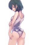  1girl ass back from_behind green_hair hands highres kazami_yuuka looking_at_viewer looking_back meiji_(charisma_serve) short_hair solo swimsuit touhou 