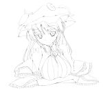  bloom breasts bust crescent crossed_arms hat highres large_breasts lineart long_hair looking_at_viewer monochrome patchouli_knowledge ribbon santa_(kaisou_hikuutei) smile solo touhou 
