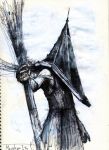  masahiro_art monochrome official_art pyramid pyramid_head russian silent_hill silent_hill_2 sketch 