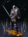 chainmail dark_souls embers full_armor gauntlets helmet highres knight pauldrons shield solo sword visor_(armor) weapon 
