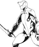  bodysuit character_request helmet monochrome sketch sword tsukudani_(coke-buta) warframe weapon 