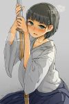  black_hair blush green_eyes japanese_clothes kirigaya_suguha ninjunker shinai short_hair solo sweat sword sword_art_online weapon 