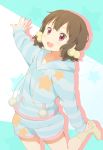  1girl blush brown_hair hatasuke hoodie k-on! purple_eyes shorts smile socks solo star suzuki_jun violet_eyes 