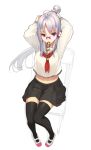  black_legwear chair copyright_request from_above glasses long_hair midriff mouth_hold purple_eyes rough school_uniform serafuku shirabi_(life-is-free) shoes silver_hair simple_background sitting skirt solo thigh-highs thighhighs tying_hair uwabaki violet_eyes zettai_ryouiki 