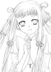  code_geass highres kuon_yuu lineart long_hair looking_at_viewer monochrome smile solo tianzi 