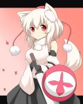  animal_ears bare_shoulders fingerless_gloves gloves hat highres inubashiri_momiji mii red_eyes shield short_hair skirt solo sword tail tokin_hat touhou weapon white_hair wide_sleeves wolf_ears wolf_tail 