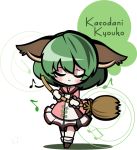  :&gt; alice4127 animal_ears bamboo_broom blush broom closed_eyes dress eyes_closed green_hair kasodani_kyouko long_sleeves musical_note short_hair smile solo touhou 