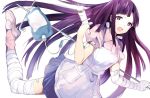  apron bandage bandages breasts large_breasts long_hair nurse open_mouth purple_eyes purple_hair super_dangan_ronpa_2 syringe tsumiki_mikan violet_eyes 