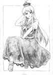  hat kamishirasawa_keine long_hair looking_at_viewer monochrome smile solo touhou traditional_media vent_arbre 
