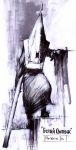  1boy male masahiro_ito monochrome monster official_art pyramid pyramid_head russian signature silent_hill silent_hill_2 sketch solo standing surreal watermark weapon 