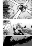  animal_ears battle comic flying fox_ears fox_tail monochrome multiple_girls multiple_tails no_hat no_headwear remilia_scarlet tail touhou translated wings yakumo_ran yokochou 