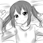  aaaa blush k-on! long_hair looking_at_viewer lying monochrome nakano_azusa on_back smile solo 