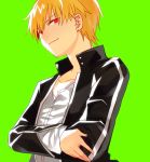  blonde_hair casual fate/stay_night fate_(series) gilgamesh green_background male red_eyes sanae_(artist) simple_background solo 