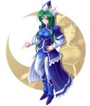  alternate_costume boots crescent_moon full_body green_eyes green_hair hand_on_hip hat koto_tsubane leg_warmers long_hair mima moon solo thigh-highs thighhighs touhou touhou_(pc-98) white_legwear 