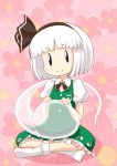  blue_eyes bow crossed_legs flower hair_bow konpaku_youmu konpaku_youmu_(ghost) legs_crossed mazume silver_hair sitting smile solo touhou 