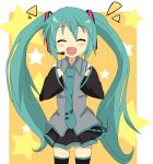  aqua_hair blush closed_eyes detached_sleeves eyes_closed hair_ornament hatsune_miku headset highres inaka_gyomin long_hair necktie open_mouth skirt smile solo thigh-highs thighhighs twintails very_long_hair vocaloid zettai_ryouiki 