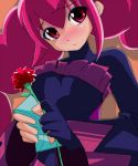  1girl bad_end_happy bad_end_precure blush bodysuit fingerless_gloves flower frills gloves letter long_sleeves mi_ha precure red_eyes redhead rose smile_precure! solo twintails wide_sleeves 