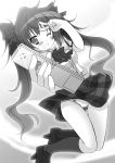  blush breasts cellphone hat hikanyan himekaidou_hatate long_hair looking_at_viewer monochrome panties phone skirt smile solo tokin_hat touhou twintails underwear v wink 