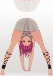  barefoot bent_over brown_eyes cuffs from_behind hareno_chiame kneepits long_legs magi_the_labyrinth_of_magic morgiana parted_lips purple_hair reflection shackles side_ponytail solo spread_legs standing stretch upside-down 