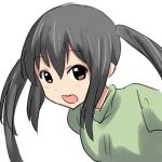  aaaa black_hair k-on! long_hair looking_at_viewer nakano_azusa open_mouth simple_background smile solo twintails white_background 
