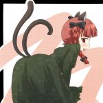  animal_ears bent_over blush braid cat_ears cat_tail kaenbyou_rin looking_back multiple_tails open_mouth ran_(9ens2000) red_eyes red_hair redhead smile solo tail touhou twin_braids twintails 