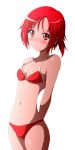  1girl bikini blush hair_ornament highres hino_akane kayama_kenji navel ponytail precure red_bikini red_eyes red_hair redhead smile smile_precure! solo swimsuit 
