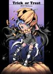  2012 :d animal_ears blue_hair cape dress grey_eyes halloween ham_(points) looking_at_viewer mask open_mouth original pillarboxed pumpkin pumpkin_hat silver_eyes smile solo thigh-highs thighhighs trick_or_treat white_legwear 
