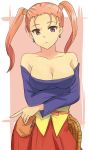  bare_shoulders belt breasts brown_eyes cleavage corset dragon_quest dragon_quest_viii dress earrings hyakuen_raitaa jessica_albert jewelry long_hair looking_at_viewer red_hair redhead rope solo strapless_dress twintails 