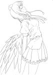  absurdres closed_eyes eyes_closed highres lineart monochrome shameimaru_aya smile solo touhou vent_arbre wings 