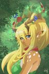  blue_eyes breasts horns kemono long_hair original petite-emi pointy_ears smile solo 