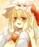  :d blonde_hair blush flandre_scarlet hands_on_another's_cheeks hands_on_another's_face happy hat hat_ribbon open_mouth red_eyes ribbon short_hair side_ponytail sketch smile touhou uru_uzuki wings 