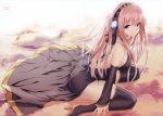  absurdres artist_name boots detached_sleeves headphones high_heels highres long_hair looking_at_viewer megurine_luka parted_lips pink_hair purple_eyes saitom scan shoes sitting solo thigh-highs thigh_boots thighhighs very_long_hair violet_eyes vocaloid wariza 