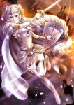 armor blonde_hair blue_eyes cape helmet highres long_hair o0_uoxou_0o original rapier shield skirt smile solo sword weapon 