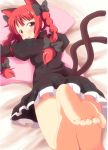  animal_ears barefoot bed_sheet blush braid cat_ears cat_tail dress extra_ears feet kaenbyou_rin lying massala multiple_tails on_stomach pillow pillow_hug pov_feet red_eyes red_hair redhead ribbon soles solo tail toe_scrunch toenails toes touhou twin_braids twintails 