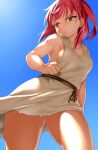  clenched_hand hair_tie highres magi_the_labyrinth_of_magic morgiana onsoku_maru open_mouth red_eyes red_hair redhead short_hair side_ponytail simple_background solo 