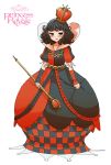  black_hair crown detached_sleeves dress mole pout princess_royale queen_of_hearts red_eyes scepter short_hair yanagida_shita 