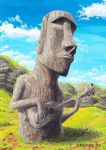  bass_guitar cloud clouds easter_island grass instrument itou_michirou moai original playing_instrument sky statue 