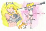  armor blonde_hair breasts caracol closed_eyes earrings elina eyes_closed jewelry licking long_hair navel queen&#039;s_blade queen's_blade tiger tiger_cub tongue traditional_media 