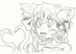  1girl animal_ears bare_shoulders blush cat_ears fang heart heart_sign kaenbyou_rin lulusca multiple_tails nori nude radiation_symbol ribbon shoulders smile tears tongue touhou two_tails 