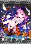 bare_shoulders bloomers cat crescent_moon ghost hat hat_ribbon highres holding long_hair moon murasaki-neko original purple_eyes purple_hair ribbon solo star twintails violet_eyes witch witch_hat 