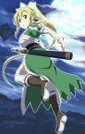  blonde_hair boots elf fairy_wings floating_island flying green_eyes highres leafa looking_at_viewer lyfa nori_tamago pointy_ears ponytail scabbard sheath solo sword_art_online thigh-highs thighhighs white_legwear wings 