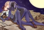  bodysuit brown_hair chin_grab grey_hair ikari_shinji incipient_kiss kebei lying moon multiple_boys nagisa_kaworu neon_genesis_evangelion plugsuit sample star_(sky) yaoi 