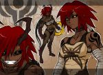  black_sclera breasts character_sheet grin horns muscle original petite-emi red_hair redhead sarashi smile yellow_eyes 