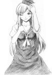  blush breasts hat kamishirasawa_keine long_hair monochrome simple_background smile solo touhou traditional_media vent_arbre white_background wink 