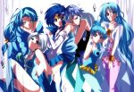  5girls amazons_quartet arm_grab beruche bishoujo_senshi_sailor_moon black_moon_clan blue blue_eyes blue_hair blue_legwear braid color_connection earrings fish_eye fish_eye_(sailor_moon) flat_gaze hair_bun jewelry long_hair low-tied_long_hair maru_(092102040413) mizuno_ami multiple_girls pallapalla pantyhose sailor_aluminum_seiren sailor_mercury single_braid trap viluy white_hair witches_5 