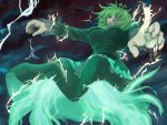  breasts cloud clouds dress electricity from_below green_eyes green_hair hat large_breasts lightning littlefinger1988 looking_down soga_no_tojiko solo tate_eboshi touhou 