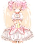  bubble_skirt closed_eyes eyes_closed gloves hands_clasped kaname_madoka magical_girl mahou_shoujo_madoka_magica pink_hair short_hair solo yukinohana 