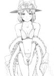  bikini blush breasts looking_at_viewer monochrome nagae_iku short_hair simple_background smile solo swimsuit touhou traditional_media v_arms vent_arbre white_background 